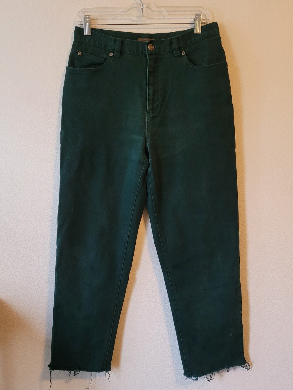 Jones Jeans Stretch Green Denim Pants Cropped Raw Hem
